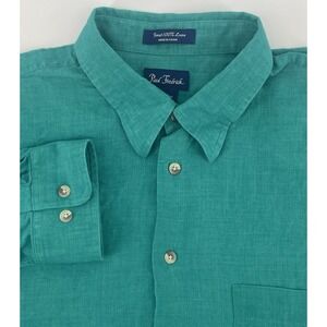 Paul Fredrick Men's XL Teal Green Finest 100% Linen Shirt Coastal Style Vacation
